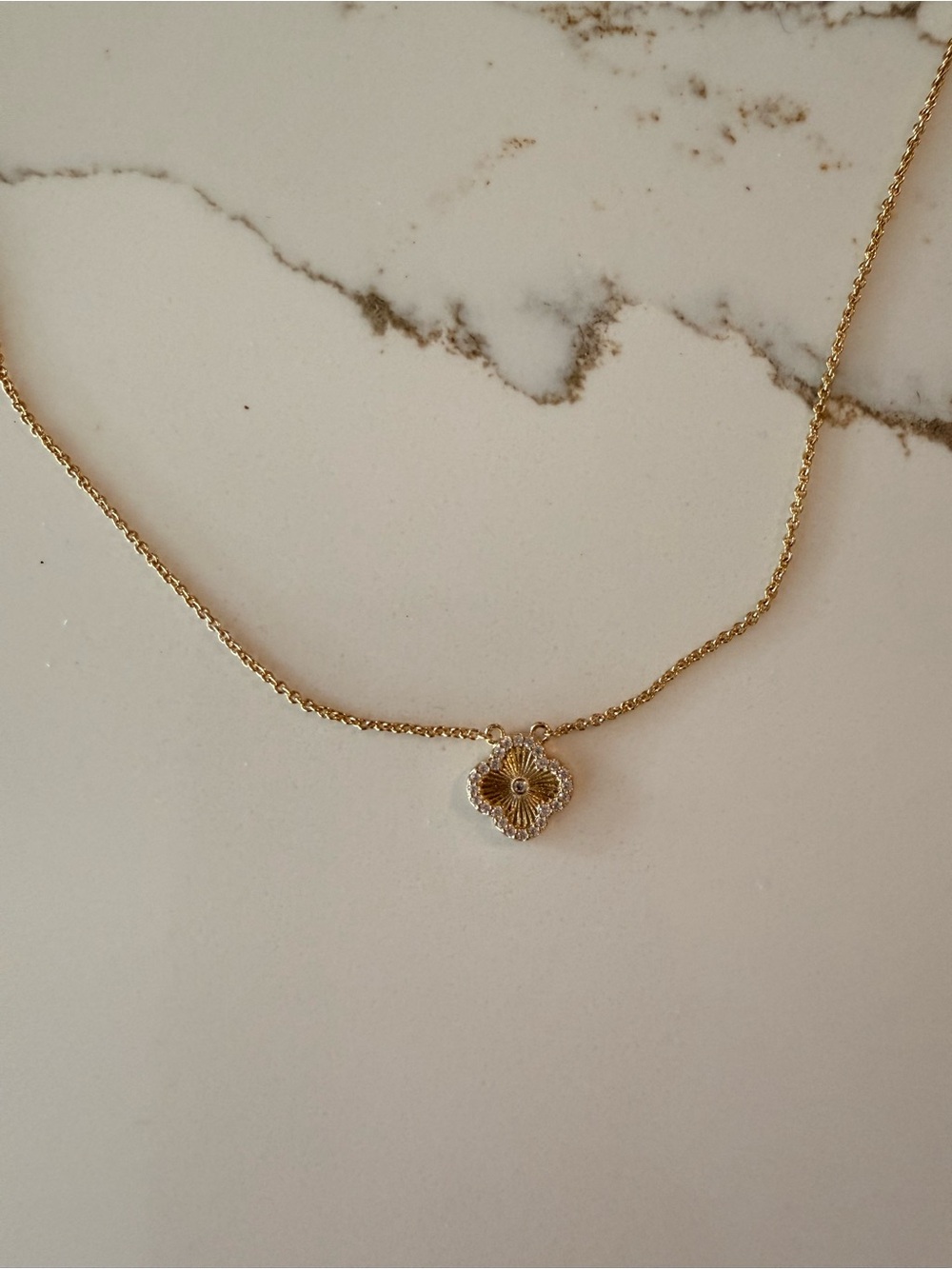 Electric Picks Gold Clover Pendant Necklace with Clear Accents